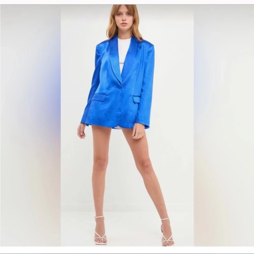 House of Harlow double breasted satin oversized aquamarine blazer size XS NWOT
